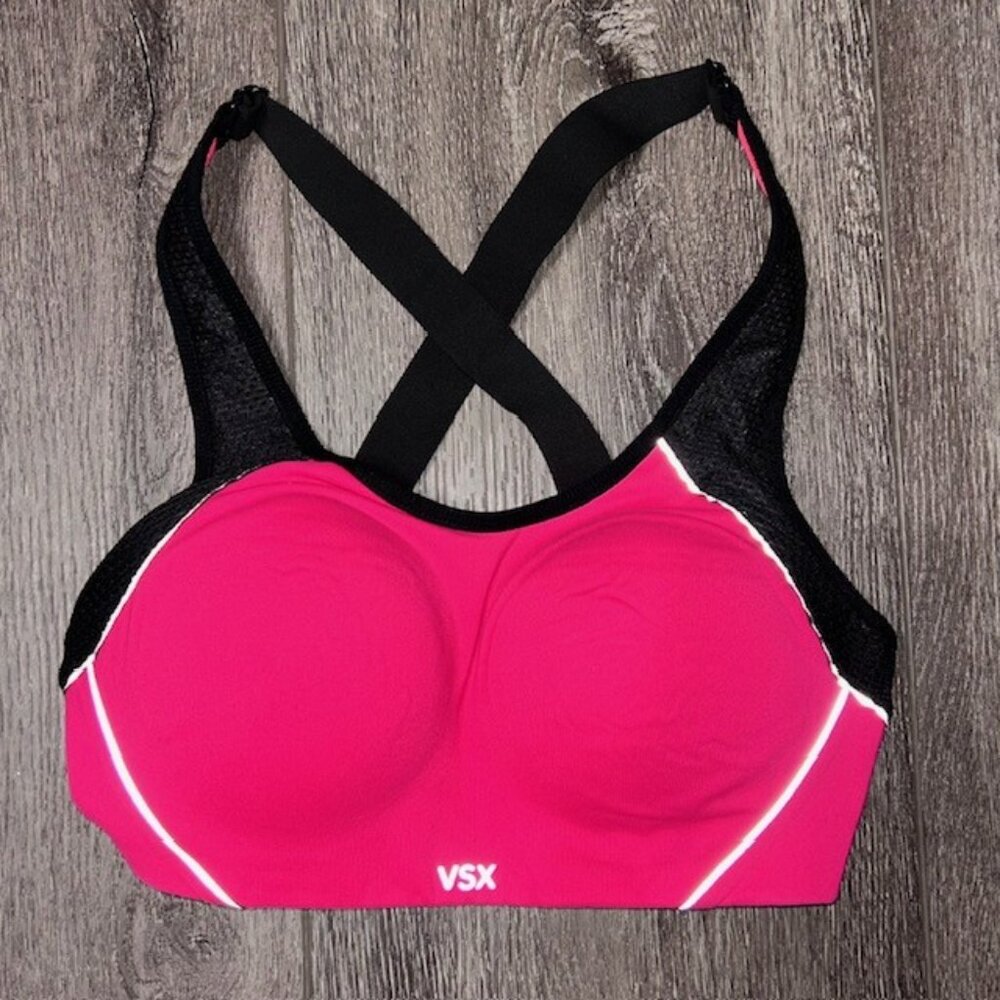 Victorias Secret Sports Bra VSX Sport Size 32C Black Pink Athleisure
